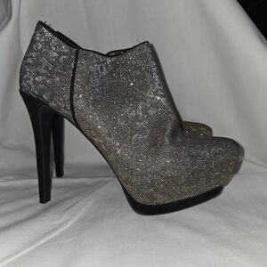 Gianni Bini Silver & Gold Glitter Platform Ankle Booties with Black Heel